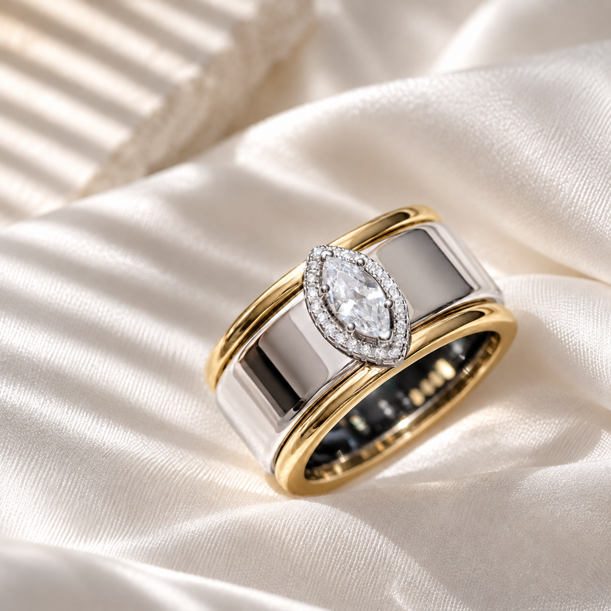 Marquise Moissanite Cluster Sterling Silver Smart Oura Ring Jacket