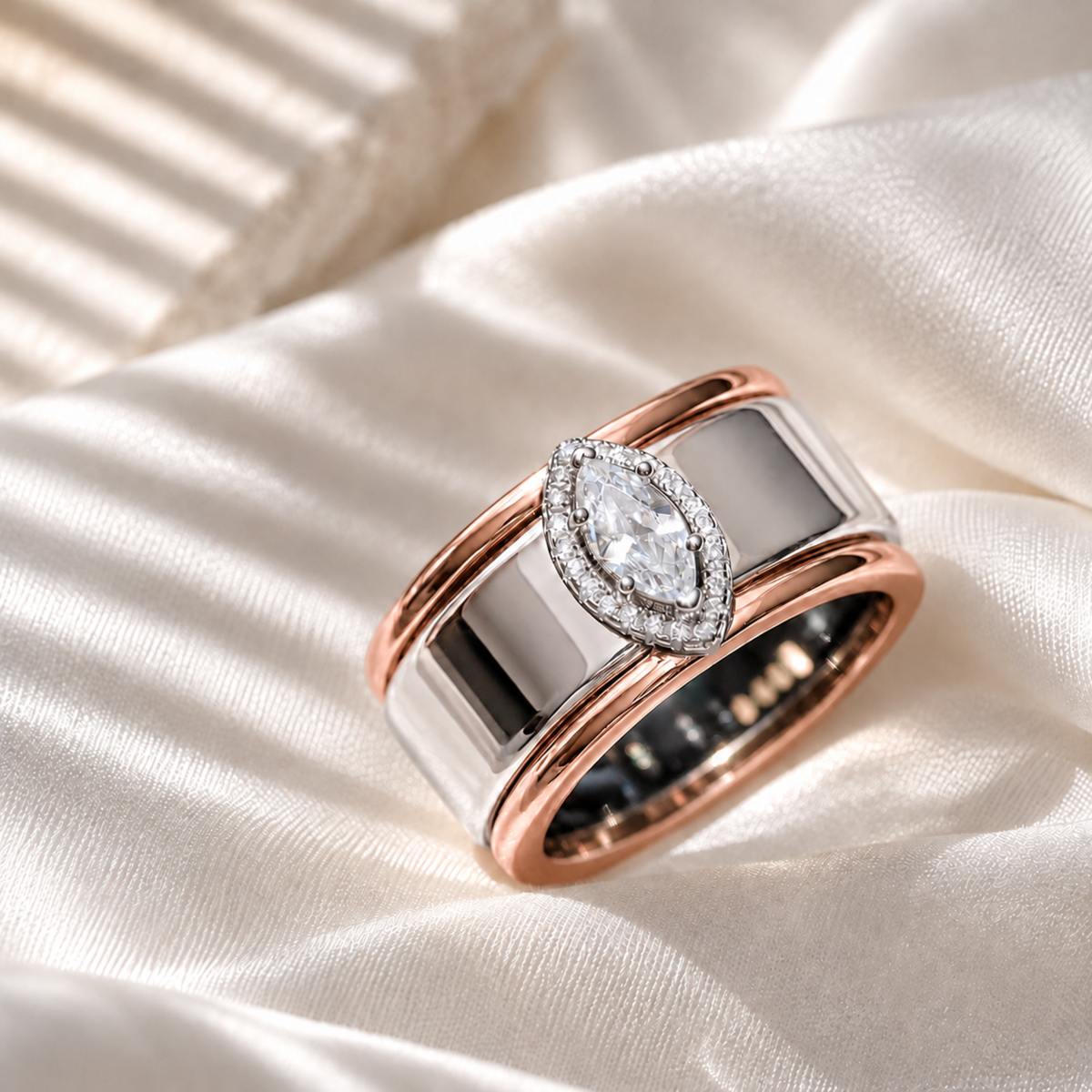 Marquise Moissanite Cluster Sterling Silver Smart Oura Ring Jacket