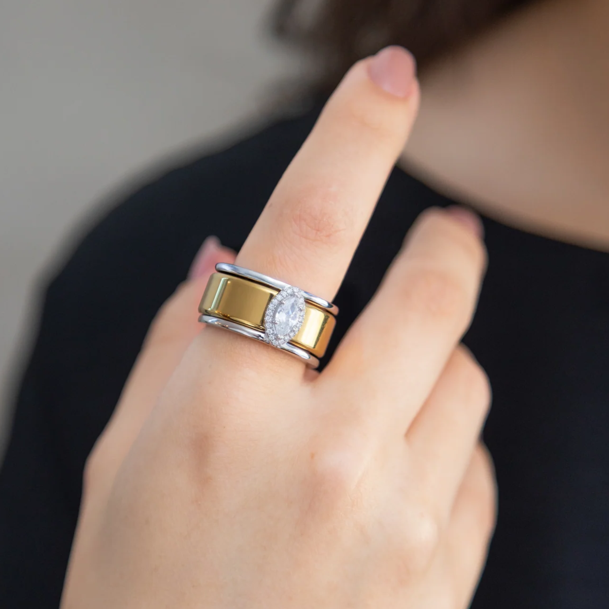 Marquise Moissanite Cluster Sterling Silver Smart Oura Ring Jacket