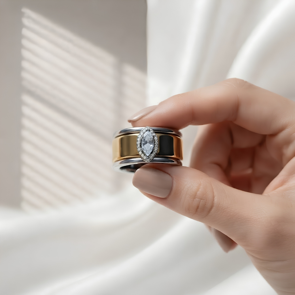 Marquise Moissanite Cluster Sterling Silver Smart Oura Ring Jacket