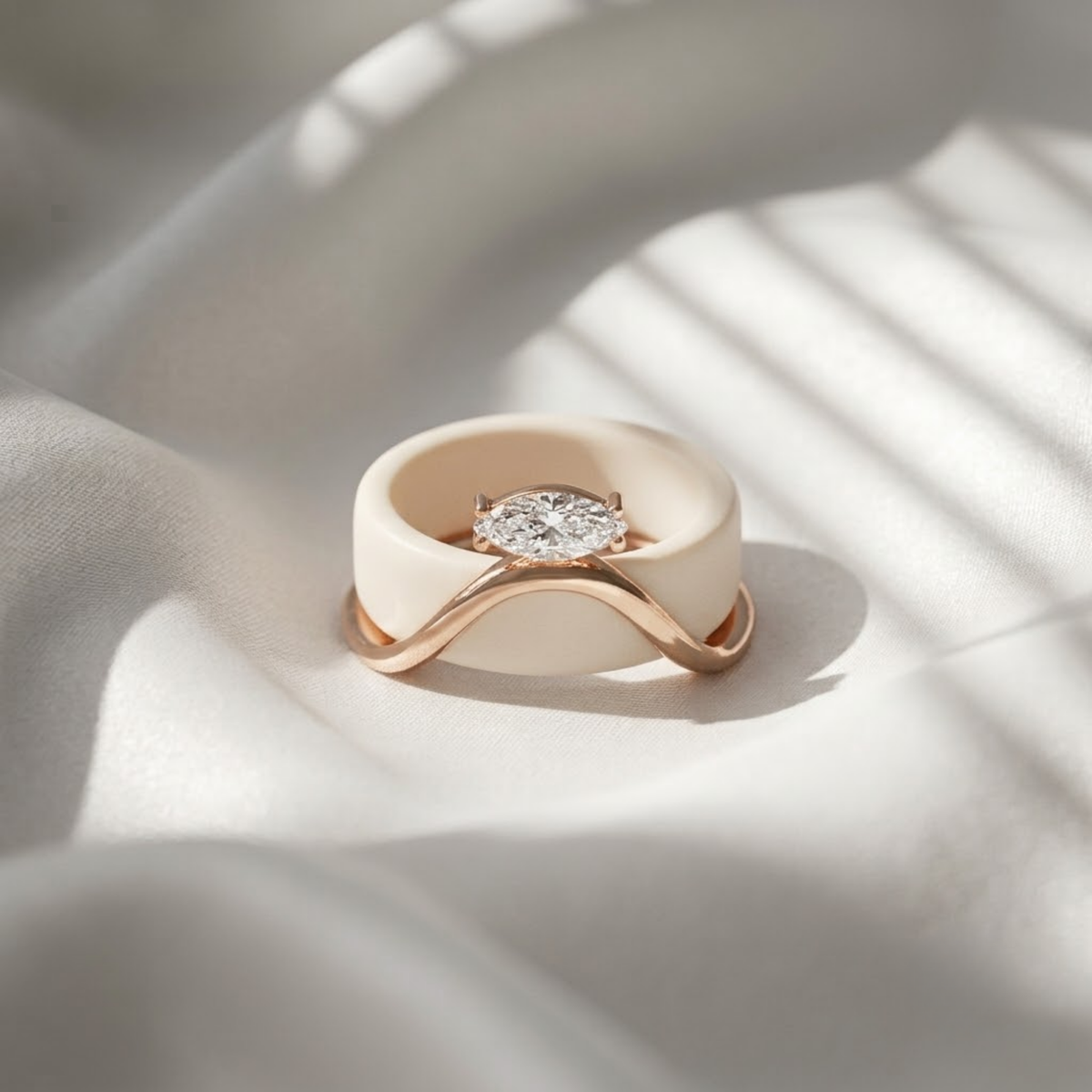 Marquise Solitaire Oura Ring Silver Wave Jacket