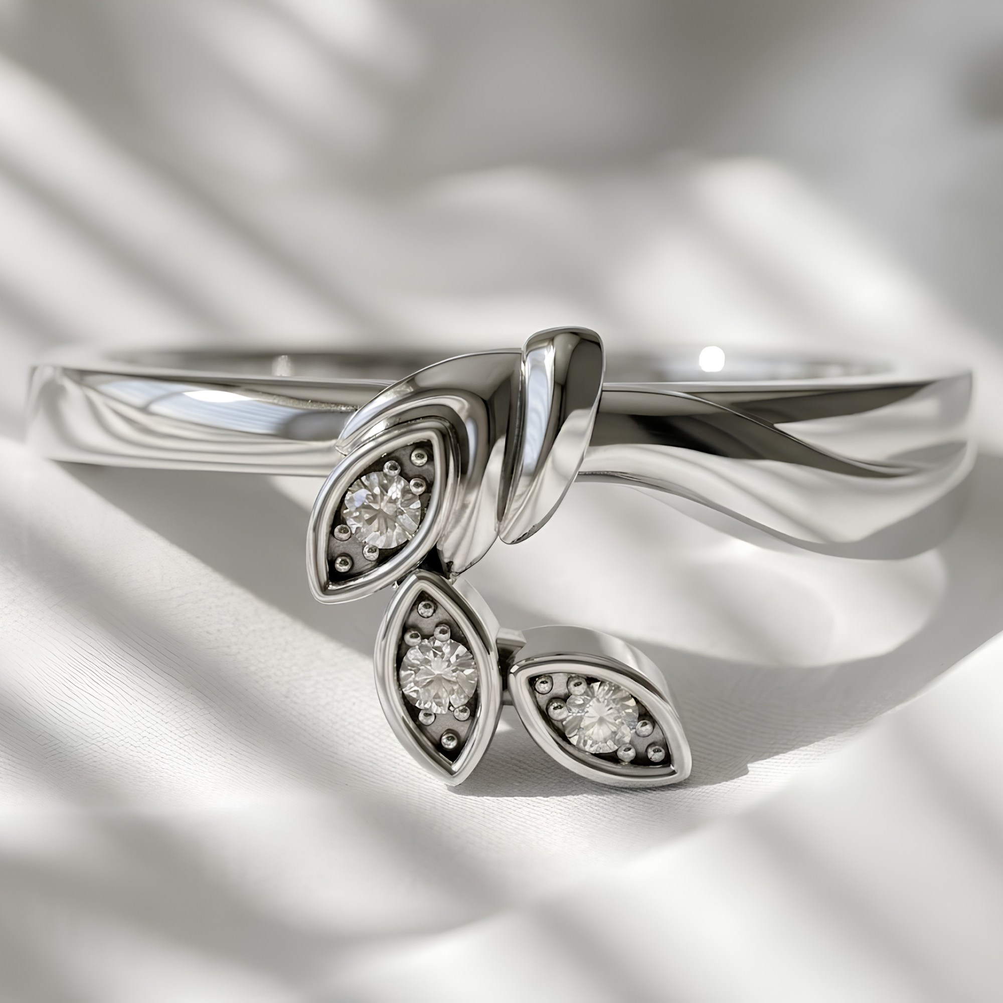Three Stone Leaf Oura Ring Jacket Silver Ring Cover