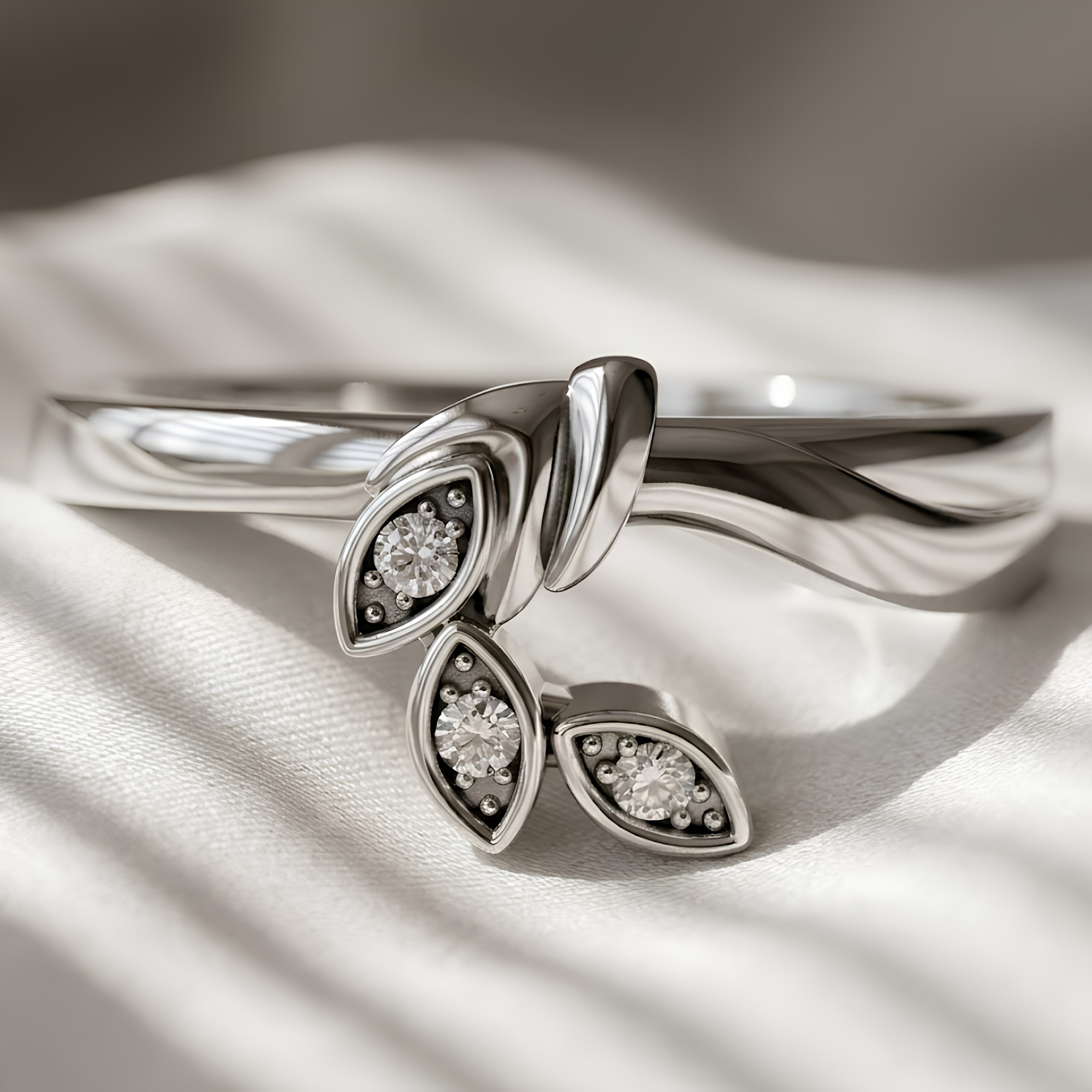 Three Stone Leaf Oura Ring Jacket Silver Ring Cover