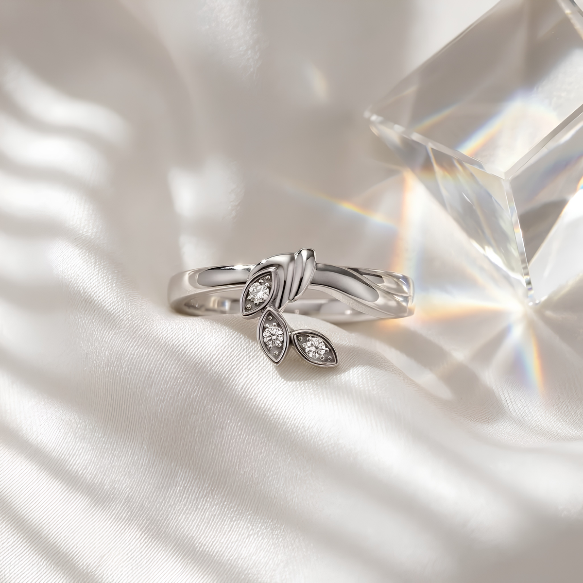 Three Stone Leaf Oura Ring Jacket Silver Ring Cover