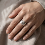 Three Stone Leaf Oura Ring Jacket Silver Ring Cover