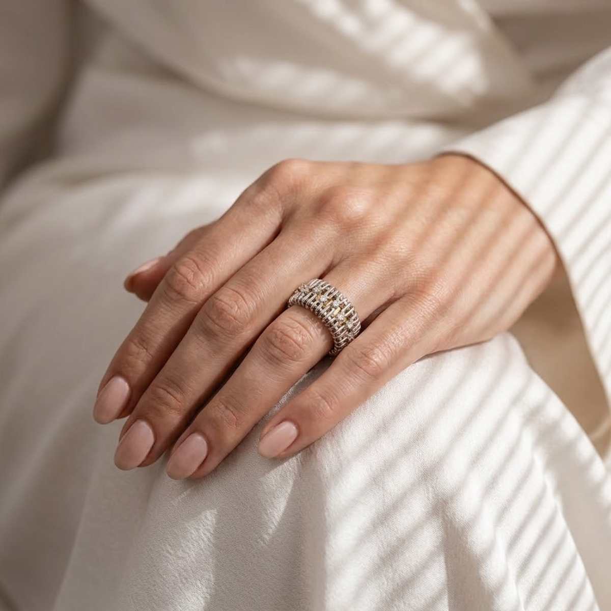 Floating Moissanite Oura Ring Cover Silver Ring Jacket