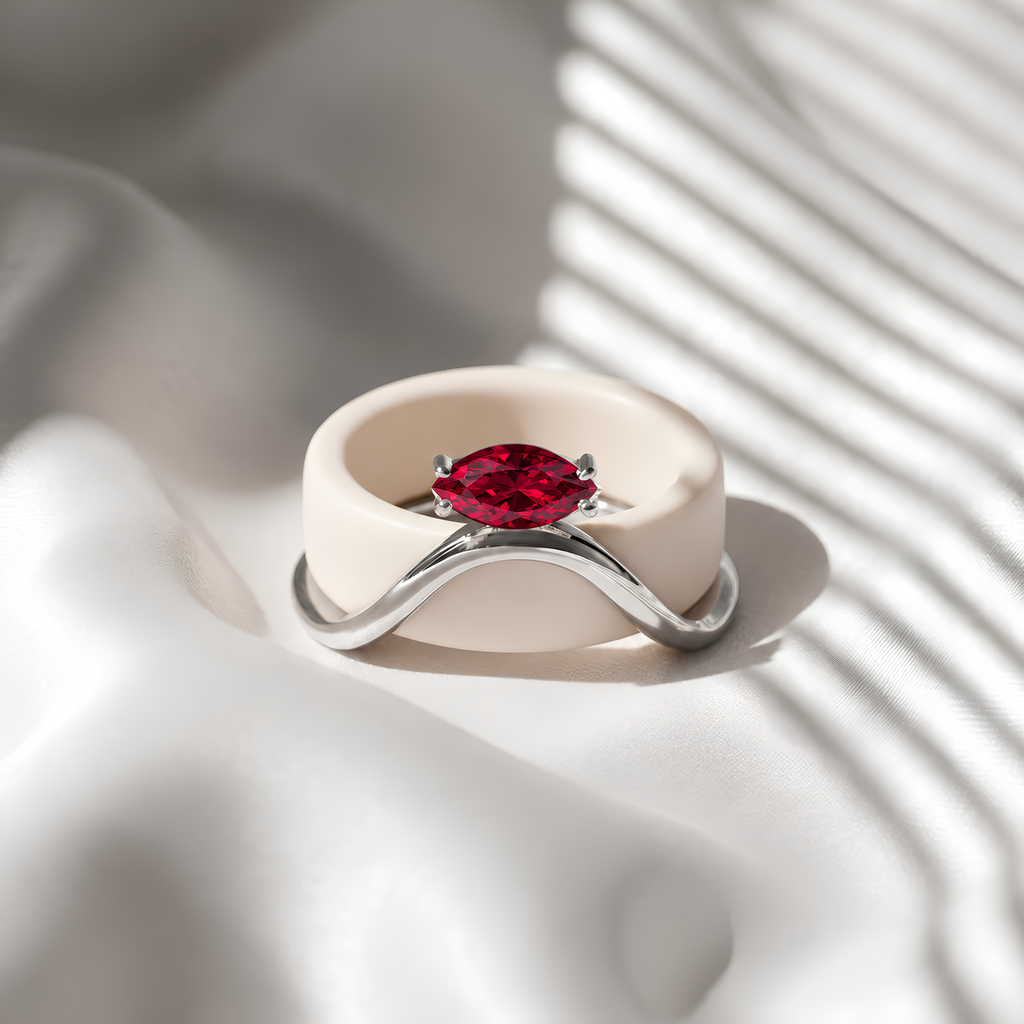 Ruby Solitaire Oura Ring 5 Cover Sterling Silver Wave Jacket