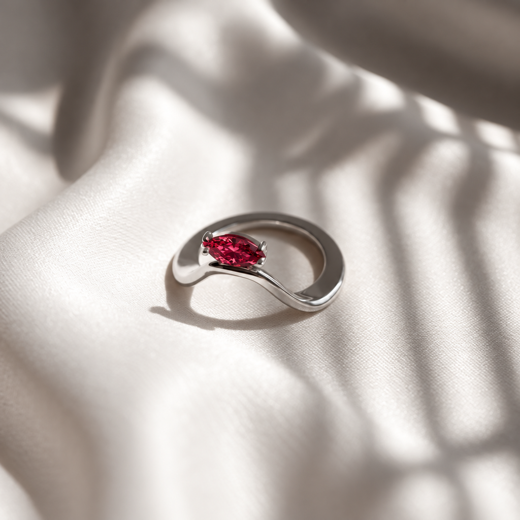 Ruby Solitaire Oura Ring 5 Cover Sterling Silver Wave Jacket