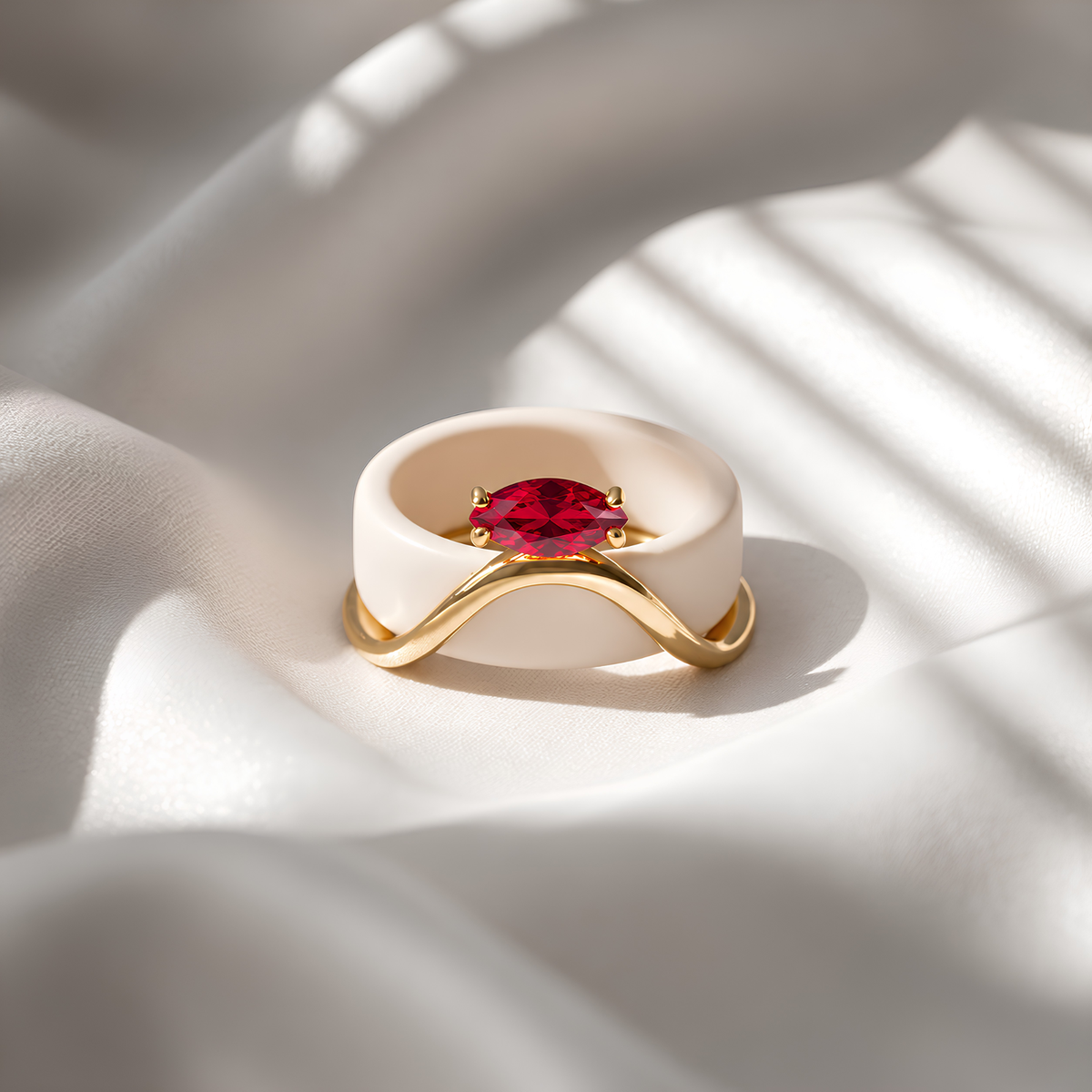 Ruby Solitaire Oura Ring 5 Cover Sterling Silver Wave Jacket