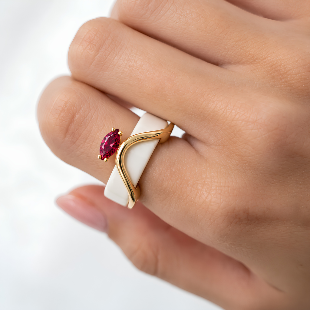 Ruby Solitaire Oura Ring 5 Cover Sterling Silver Wave Jacket