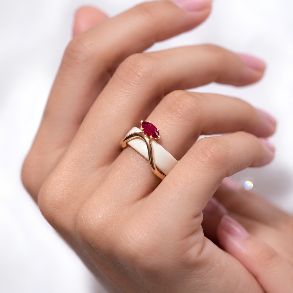 Ruby Solitaire Oura Ring 5 Cover Sterling Silver Wave Jacket