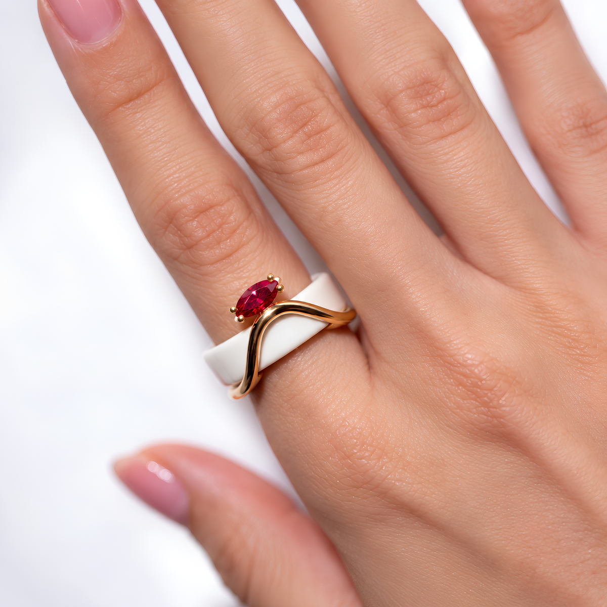 Ruby Solitaire Oura Ring 5 Cover Sterling Silver Wave Jacket