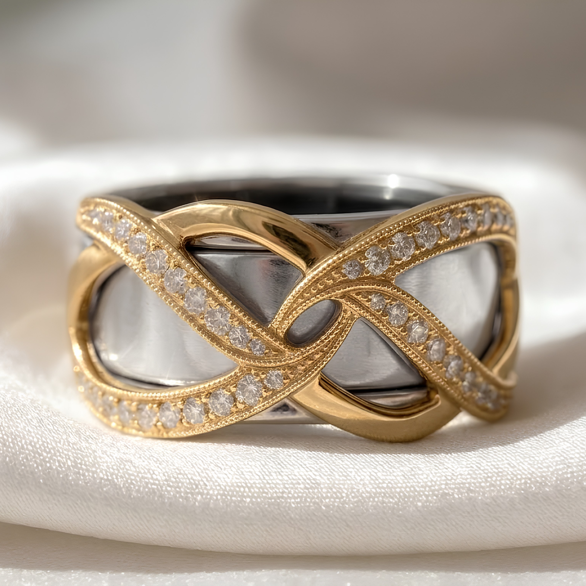 Interwoven Pavé Oura Ring Cover, Moissanite Smart Ring Jacket