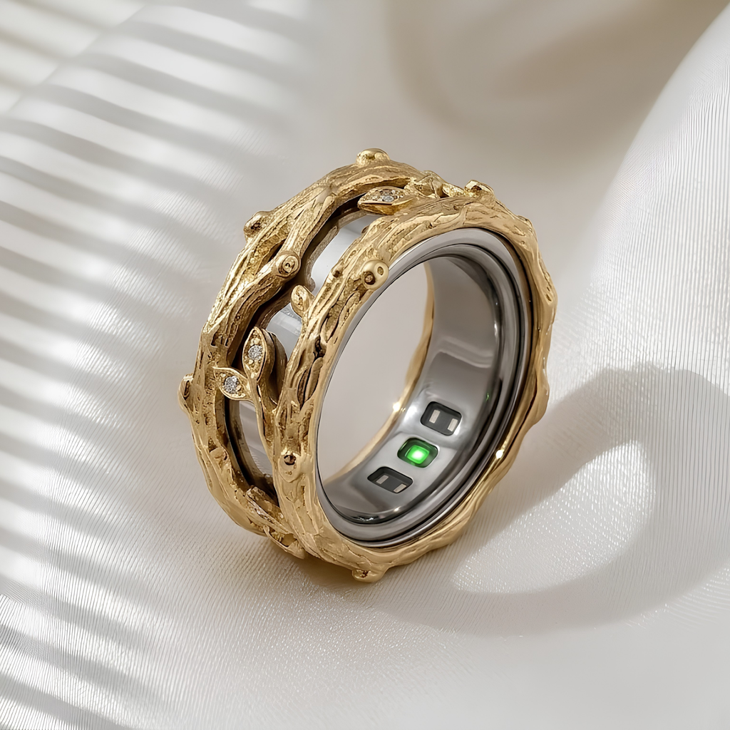 Forest Leaf Oura Ring 5 Jacket, Moissanite Pavé Smart Ring Cover