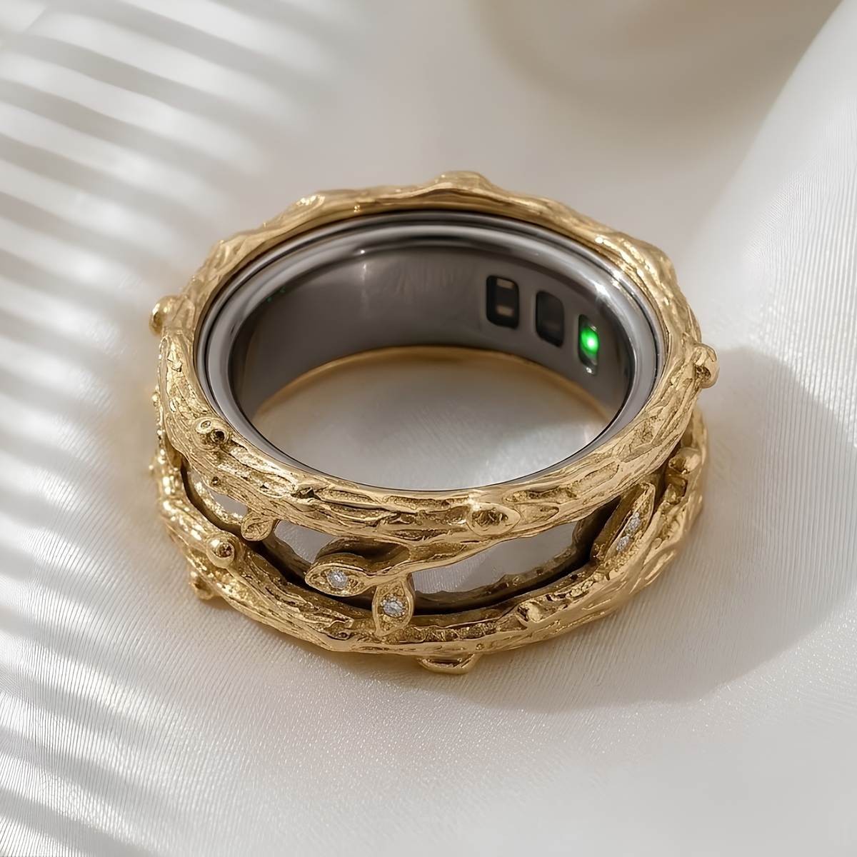 Forest Leaf Oura Ring 5 Jacket, Moissanite Pavé Smart Ring Cover