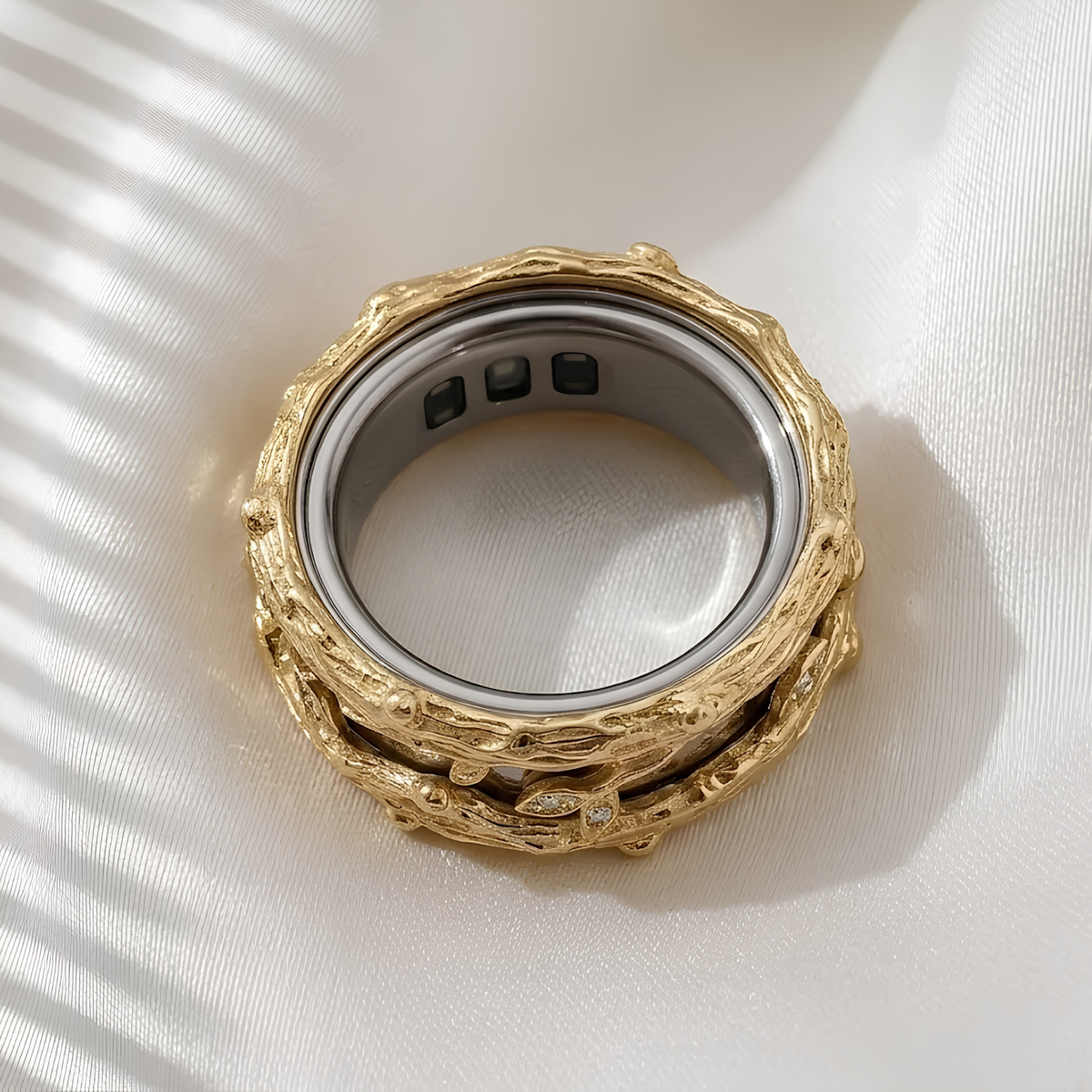 Forest Leaf Oura Ring 5 Jacket, Moissanite Pavé Smart Ring Cover