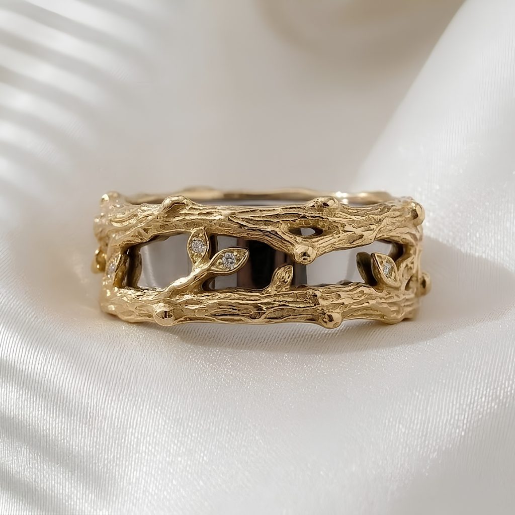 Forest Leaf Oura Ring 5 Jacket, Moissanite Pavé Smart Ring Cover