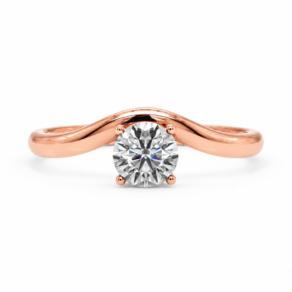 Sculptural Round Diamond Ring in Solid Gold – 0.50 CT