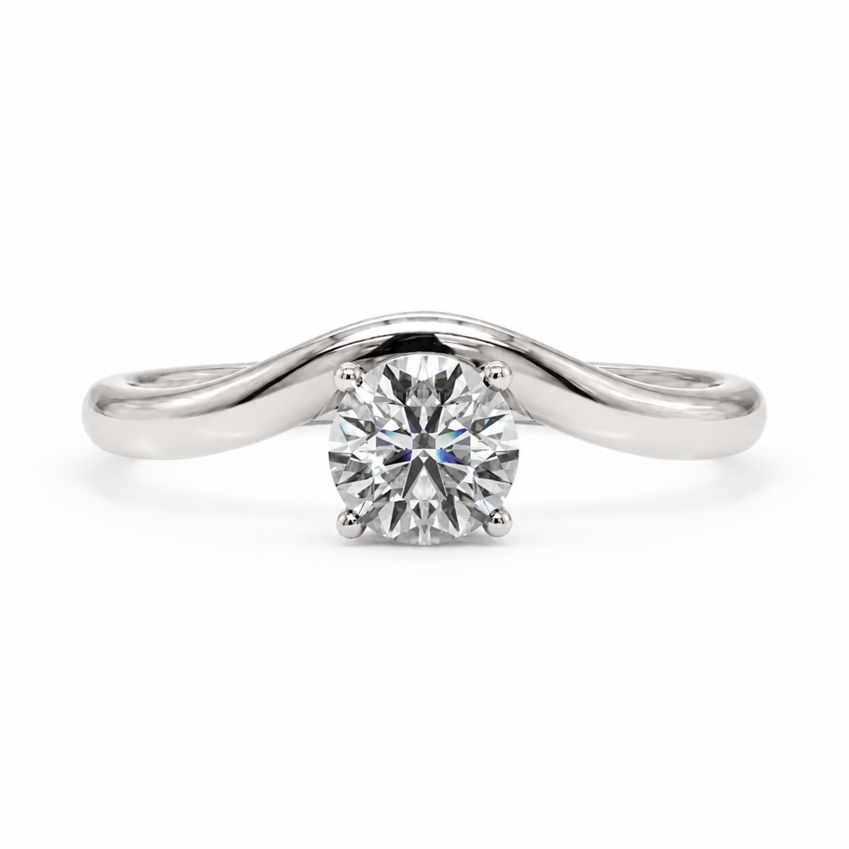 Sculptural Round Diamond Ring in Solid Gold – 0.50 CT