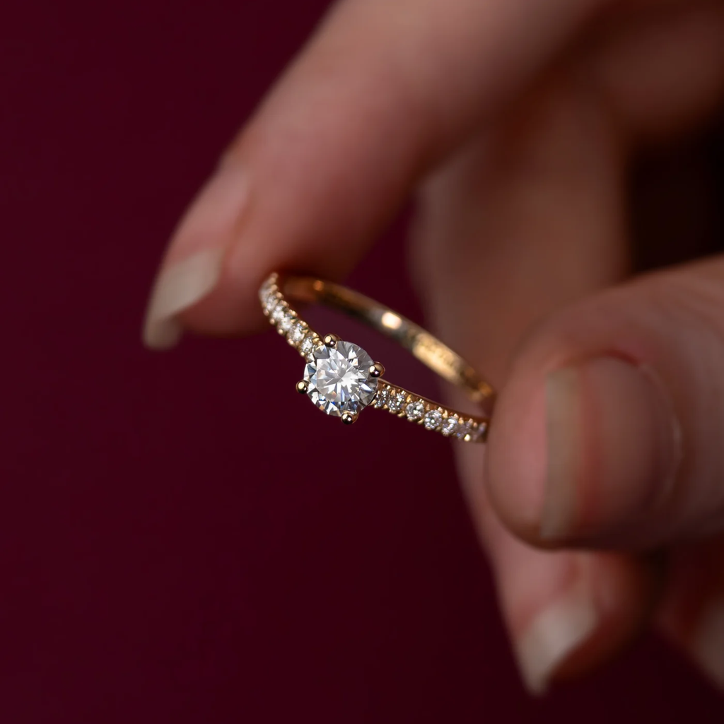 Golden Pavé Diamond Engagement Ring in Solid Gold