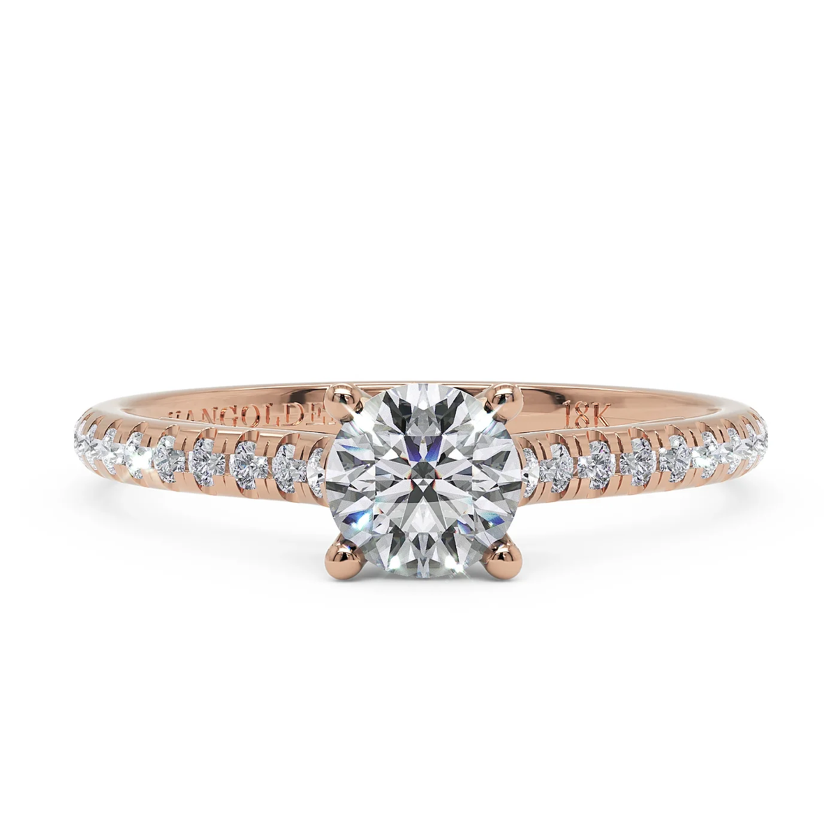 Golden Pavé Diamond Engagement Ring in Solid Gold