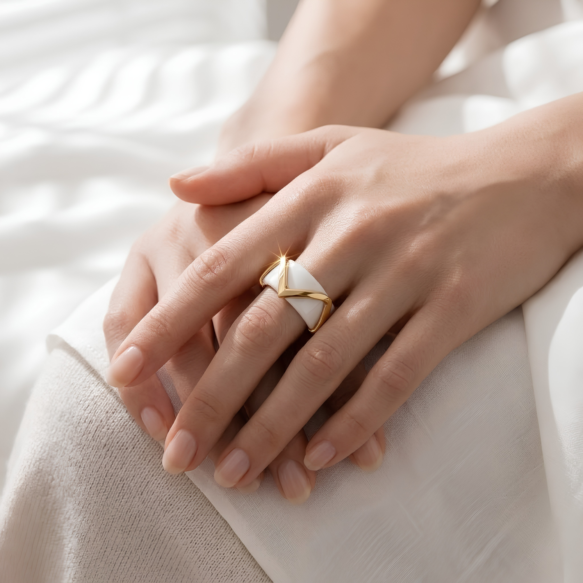 Minimalist Chevron Oura Ring 5 Cover Sterling Silver
