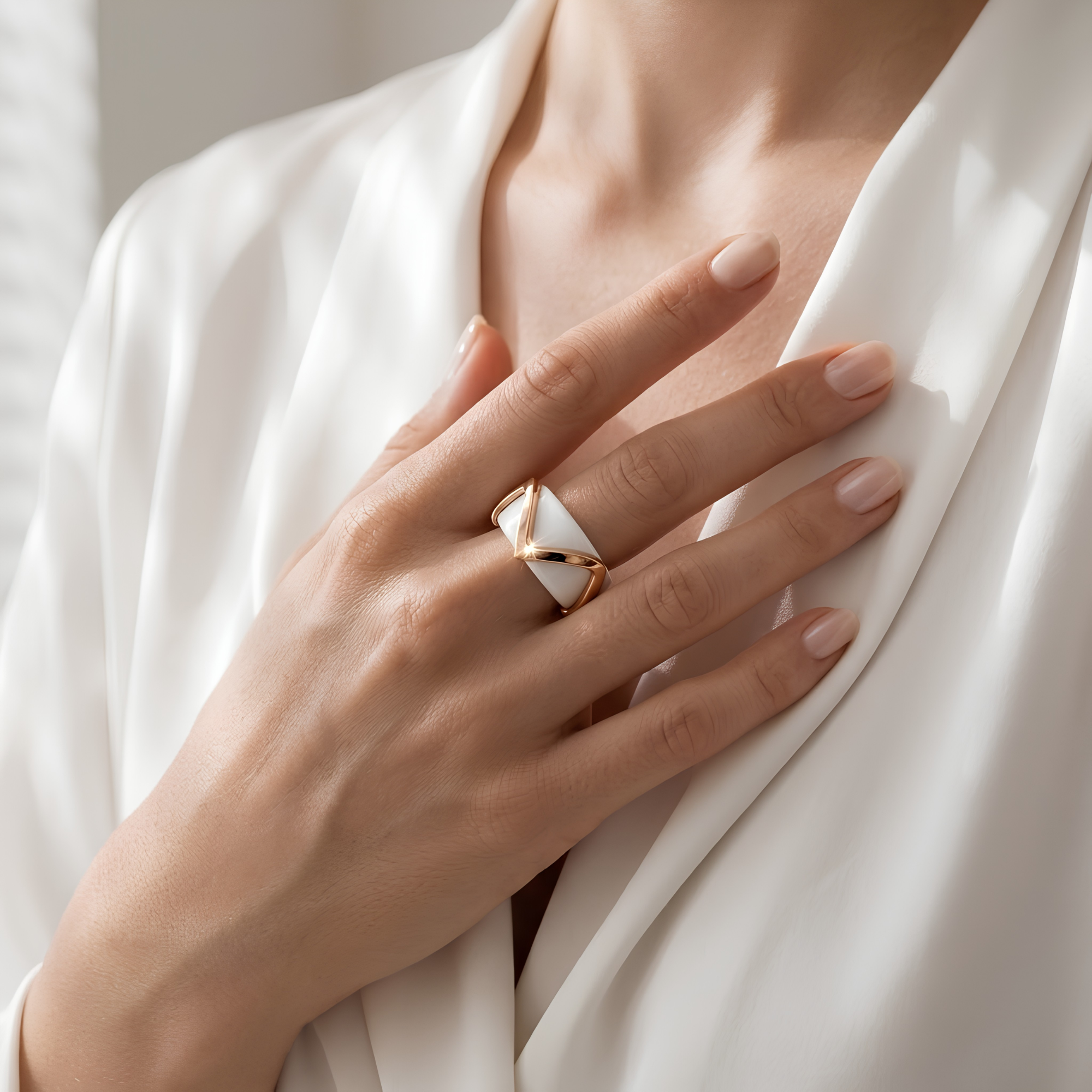 Minimalist Chevron Oura Ring 5 Cover Sterling Silver