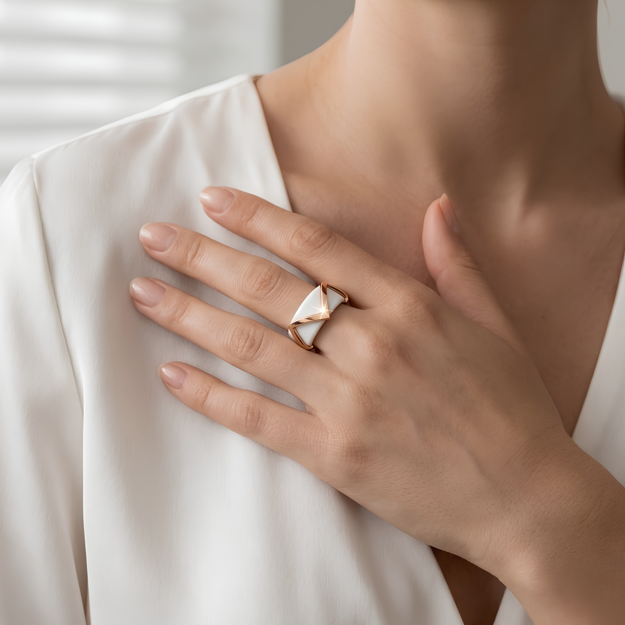 Minimalist Chevron Oura Ring 5 Cover Sterling Silver