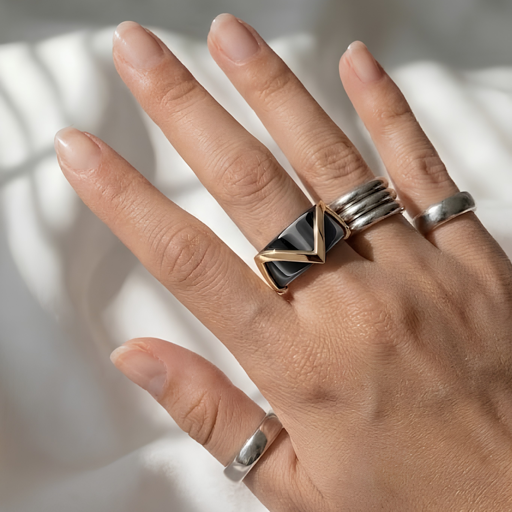 Minimalist Chevron Oura Ring 5 Cover Sterling Silver