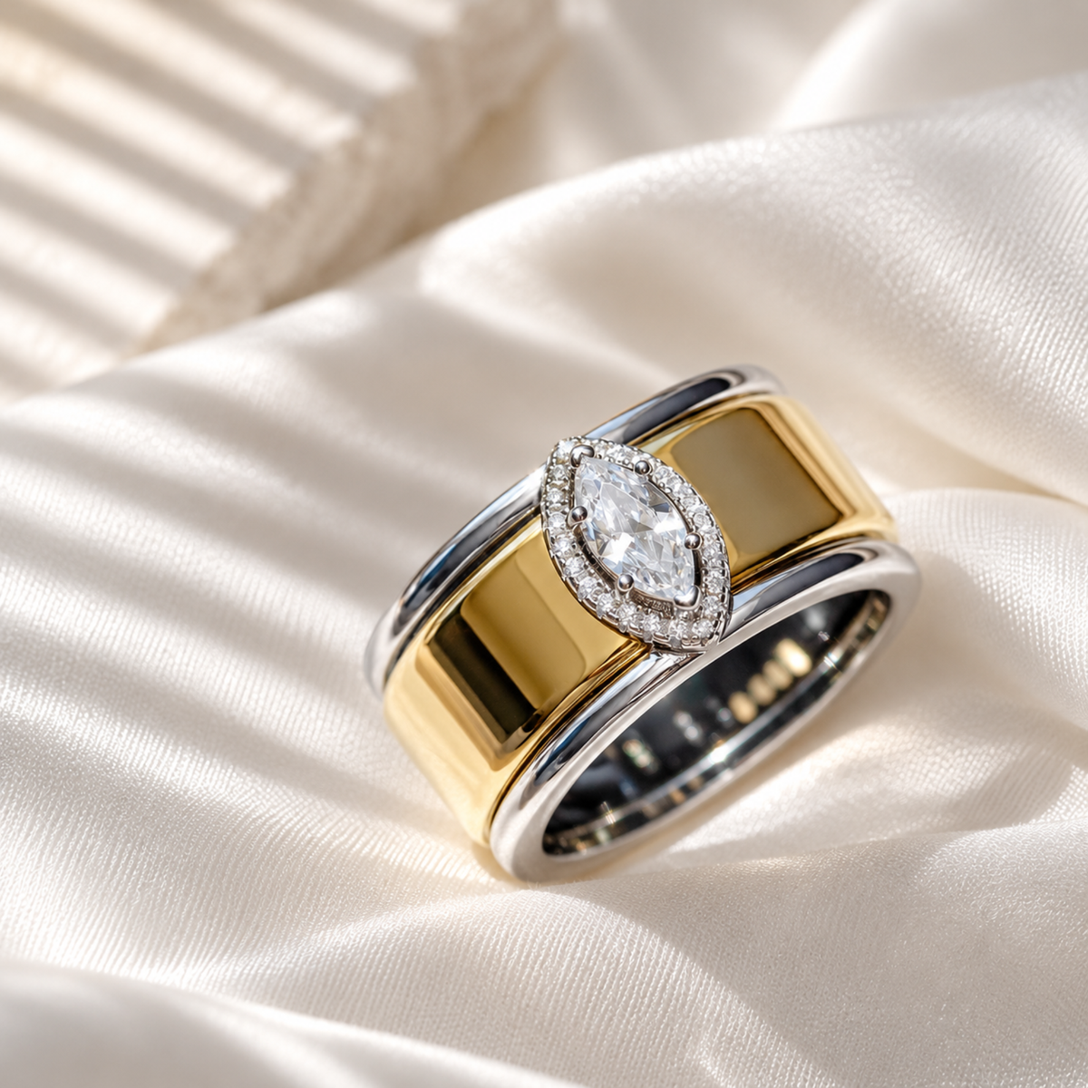 Marquise Moissanite Cluster Sterling Silver Smart Oura Ring Jacket