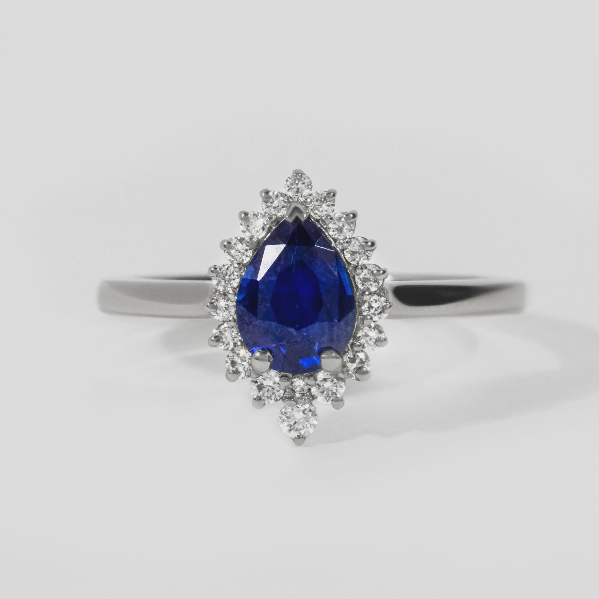 Exquisite Pear Cut Cluster Blue Sapphire Sterling Silver & 14K Gold Engagement Ring For Her