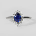 Exquisite Pear Cut Cluster Blue Sapphire Sterling Silver & 14K Gold Engagement Ring For Her