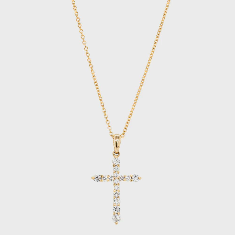10K Solid Gold Moissanite Encrusted Cross Pendant / Silver Cross Necklace with Moissanite Diamond / Moissanite Cross Necklaces for Women