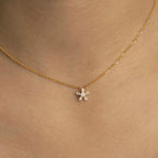 Dainty Snowflake Moissanite Pendant Necklace | 10K Gold & Sterling Silver | Winter Jewelry, D-F VVS Clarity, Custom Chain, Holiday Gift
