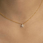 Dainty Snowflake Moissanite Pendant Necklace | 10K Gold & Sterling Silver | Winter Jewelry, D-F VVS Clarity, Custom Chain, Holiday Gift