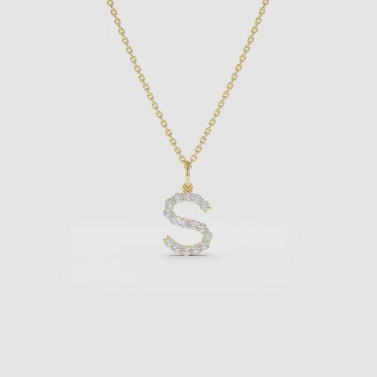 Personalized Moissanite Initial Pendant Necklace: 10K Gold or Sterling Silver