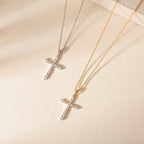 10K Solid Gold Moissanite Encrusted Cross Pendant / Silver Cross Necklace with Moissanite Diamond / Moissanite Cross Necklaces for Women