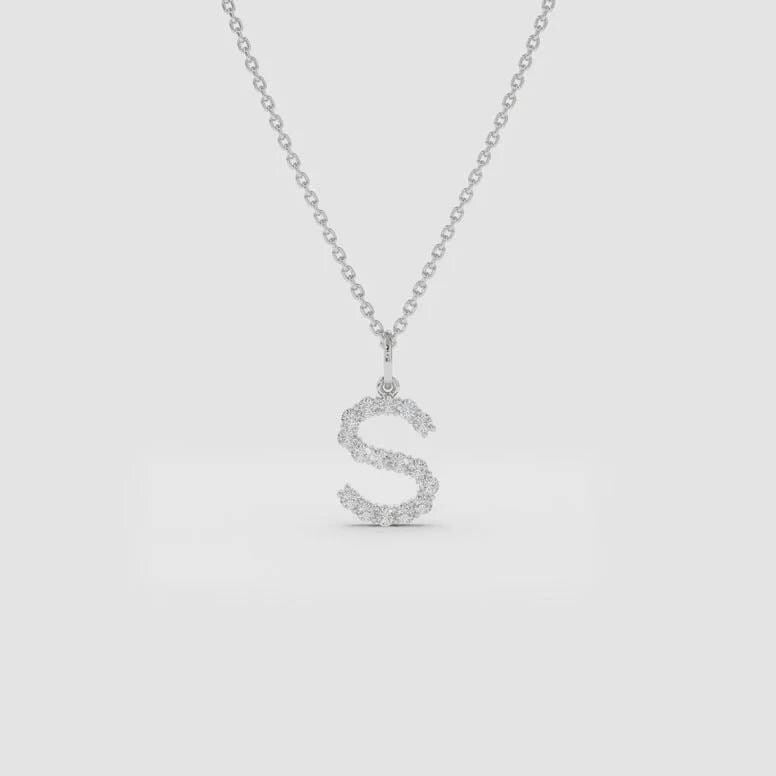 Personalized Moissanite Initial Pendant Necklace: 10K Gold or Sterling Silver