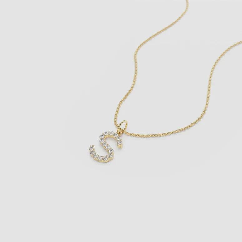 Personalized Moissanite Initial Pendant Necklace: 10K Gold or Sterling Silver