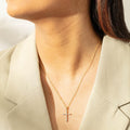 10K Solid Gold Moissanite Encrusted Cross Pendant / Silver Cross Necklace with Moissanite Diamond / Moissanite Cross Necklaces for Women