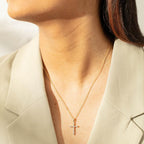 10K Solid Gold Moissanite Encrusted Cross Pendant / Silver Cross Necklace with Moissanite Diamond / Moissanite Cross Necklaces for Women