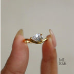 1.00 Carat Pear Cut Lab Grown Diamond Curved Ring, CVD Diamond Solitaire Ring For Wedding Gift, 14K Yellow Gold Anniversary Ring For Her