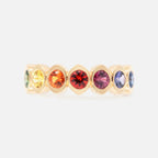 14K Yellow Gold Rainbow Natural Sapphire Multi Color Ring | Prismatic Colorful Gemstone Band | Modern Gradient Statement Ring