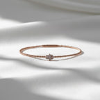 Diamond Hamsa Hand Bracelet in 14k Rose Gold, Hamsa Bracelet, Diamond Bangle, Stackable Bangle, Premium Yellow White, Flexible Bangle Gift