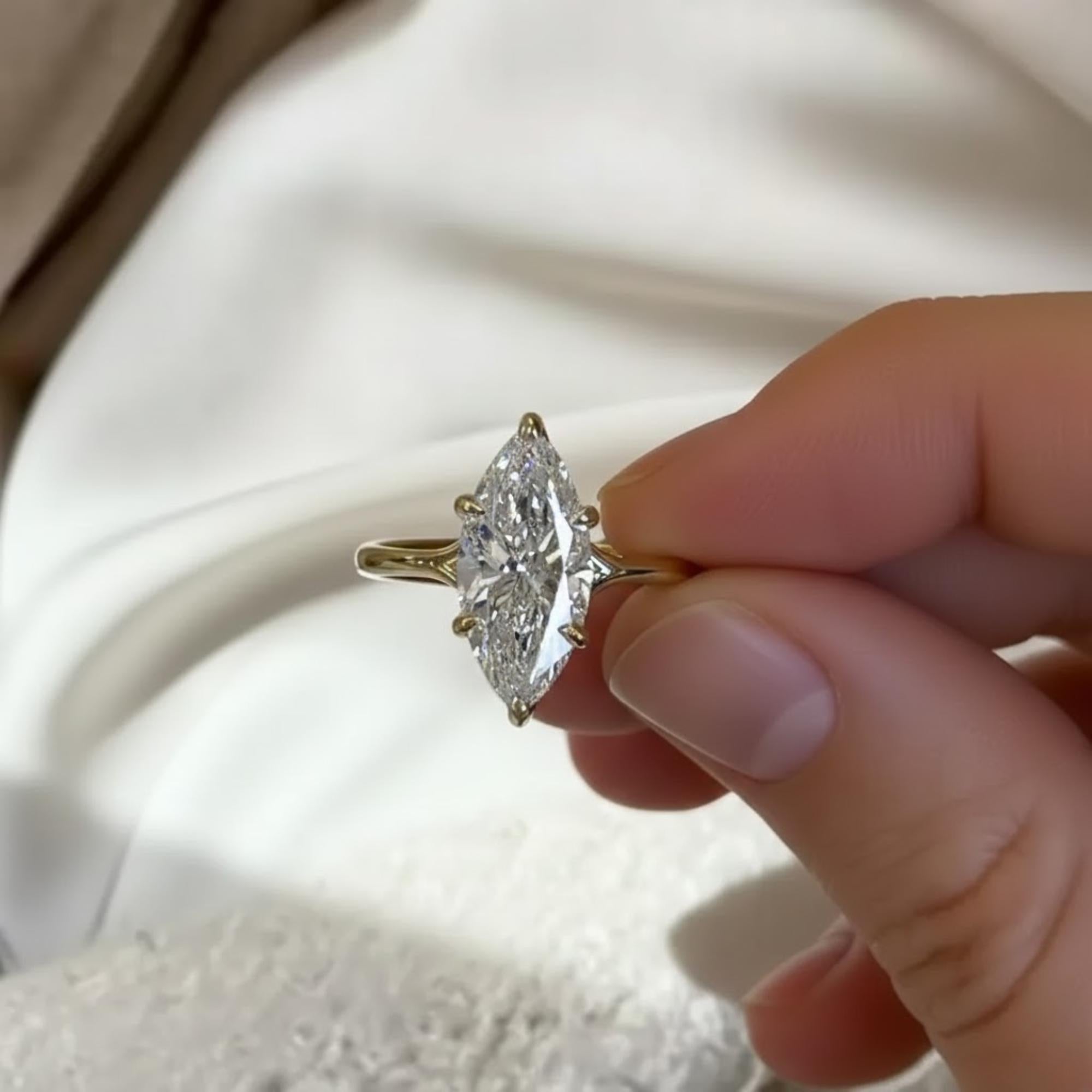 Marquise Cut Lab Grown Diamond Solitaire Ring, 1 CT to 4 CT Marquise Diamond Engagement Ring, Wedding Ring, Anniversary Gift, Gift For Women