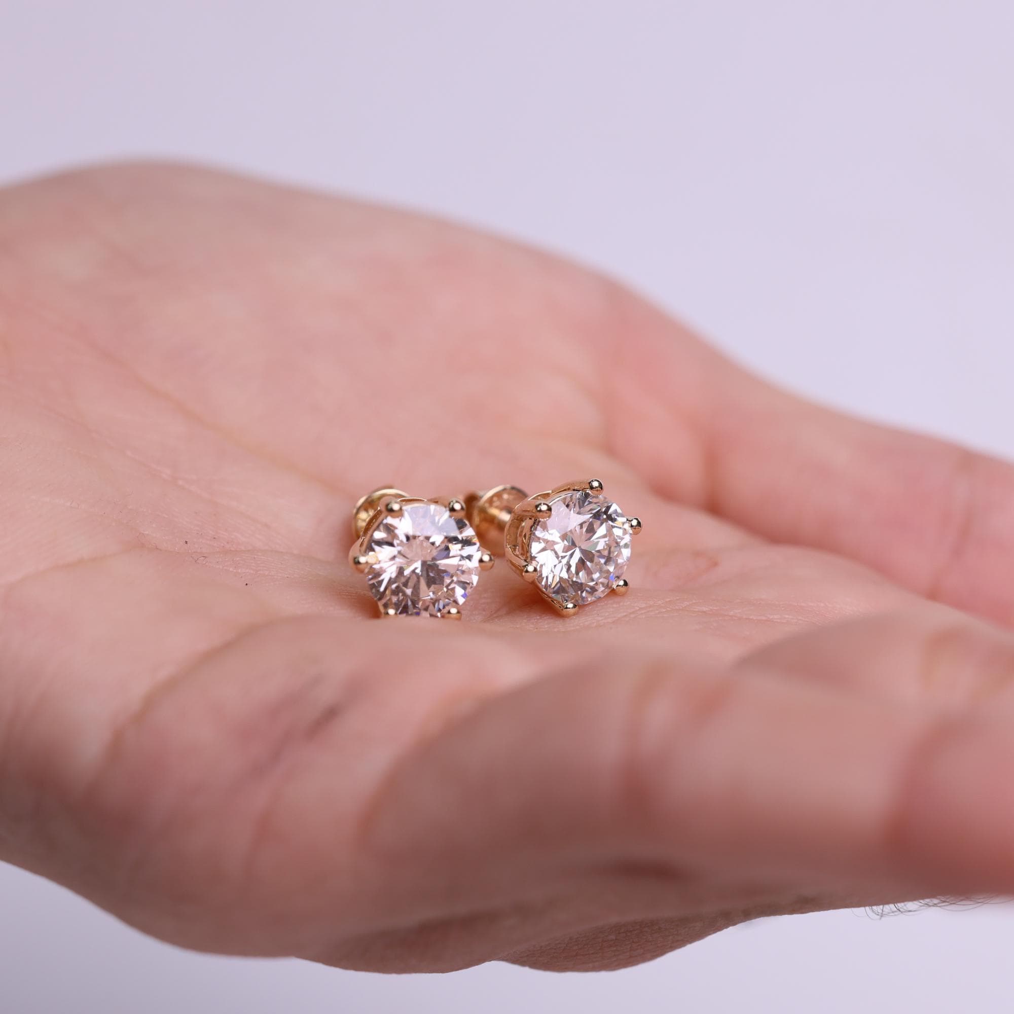 Round Lab Grown Diamond 6 Prong Stud Earrings