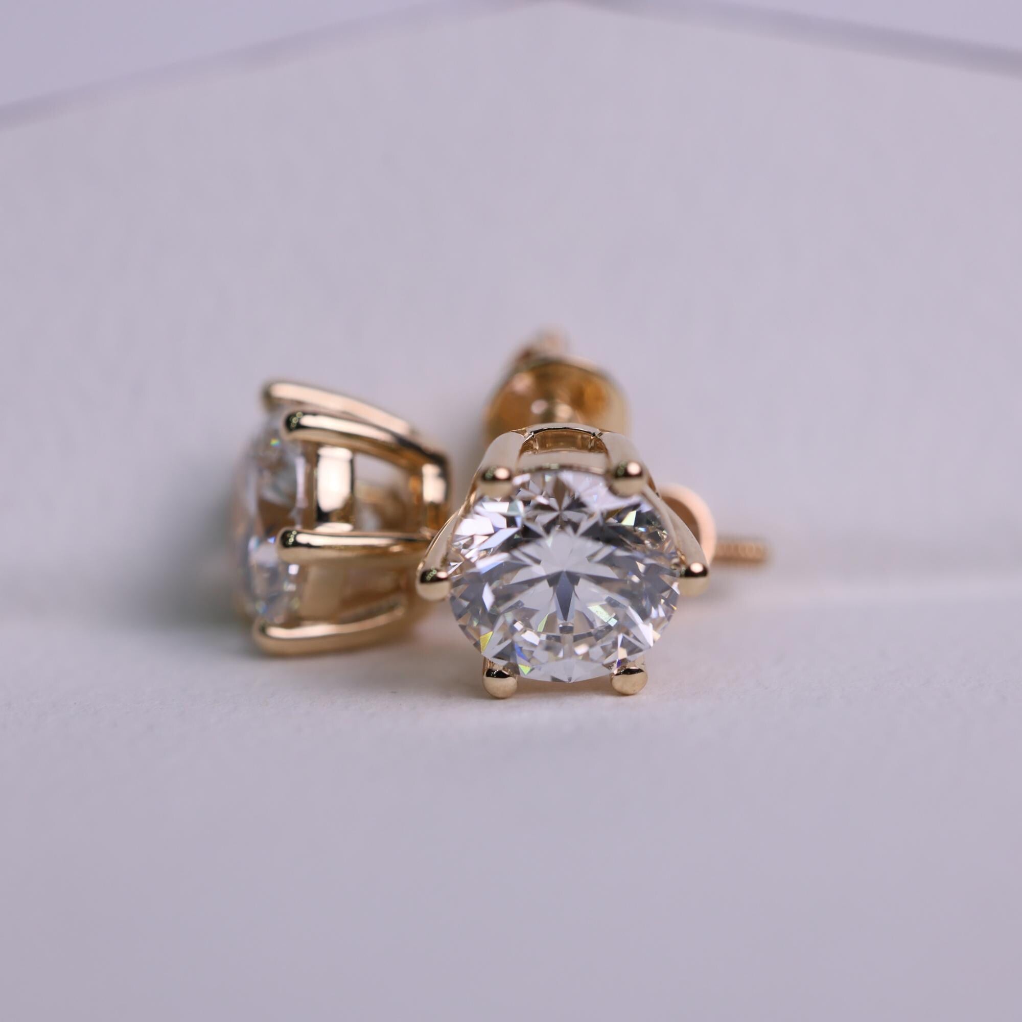 Round Lab Grown Diamond 6 Prong Stud Earrings