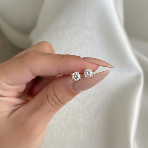 1.00 Carat Round Cut Diamonds Martini Set Stud Earrings