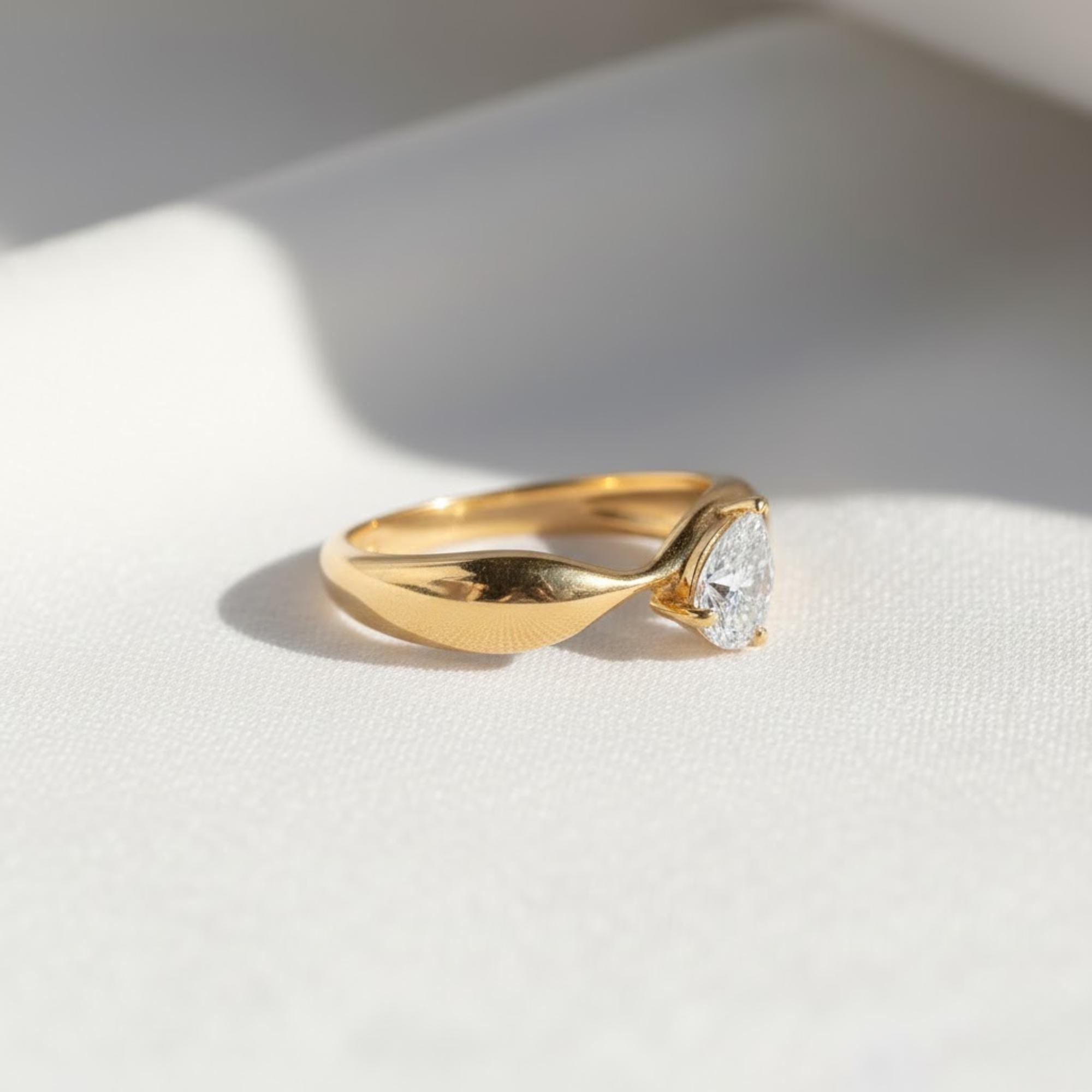 Pear Shaped Diamond Ring Enhancer | Bridal Halo and Sculpted Band in 10K Gold | Teardrop Lab Grown Diamonds, Wedding and Anniversary Upgrade
