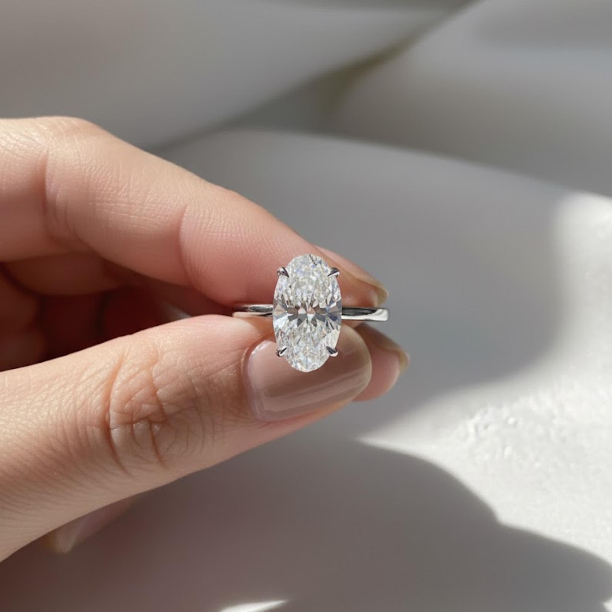 2 Carat Oval Cut Lab Diamond Solitaire Ring, Certified Elongated Diamond with Hidden Halo, 14K Gold Engagement Ring, Proposal Ring For Her
